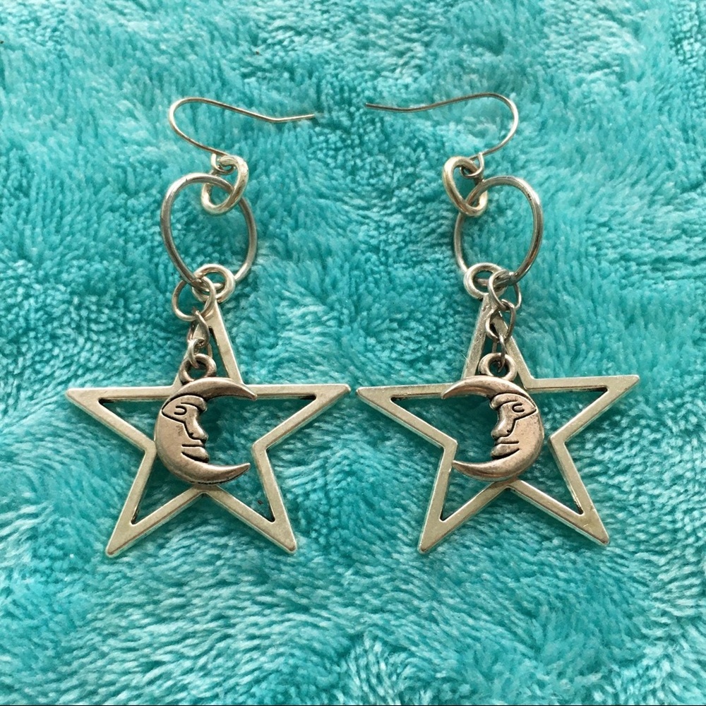 Celestial Silver Crescent Moon & Star Earrings